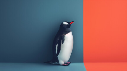 penguin on the background of the wall, wallpaper on the screensaver