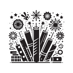 Radiant Lunar Festivities: A Stunning Array of Chinese Firecrackers Silhouette Stock Artistry - Chinese New Year Silhouette - Chinese Firecrackers Vector Stock
