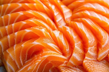 Close-Up View of Freshly Sliced Salmon Sashimi Prepared for Traditional Japanese Cuisine