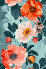 Flowers Painting on Blue Background