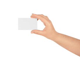 Obraz premium Business Card in Woman Hand