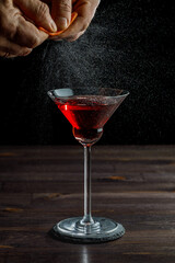 Pomegranate martini cocktail. Martini alcoholic cocktail or non-alcoholic mocktail. Martinis.
