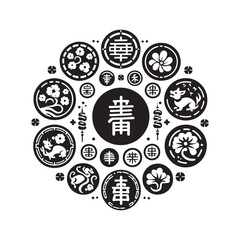 Harmonious Currencies Revealed: A Meticulously Crafted Collection of Chinese Coins Silhouette Stock Imagery for the Chinese New Year - Chinese New Year Silhouette - Chinese Coins Vector Stock
