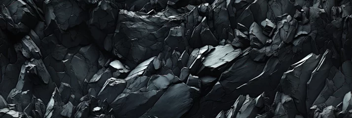 Gordijnen black seamless pattern texture of stone mountains rocks on rock background with cracks © alexkoral