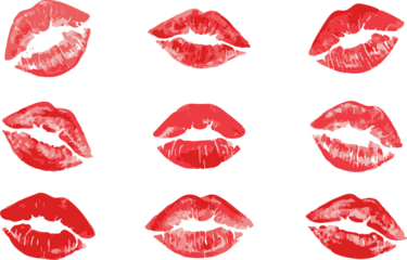 Set imprint kiss lips on transparent background. Realistisch vector kiss in red color. Human lips. Vector EPS 10	
