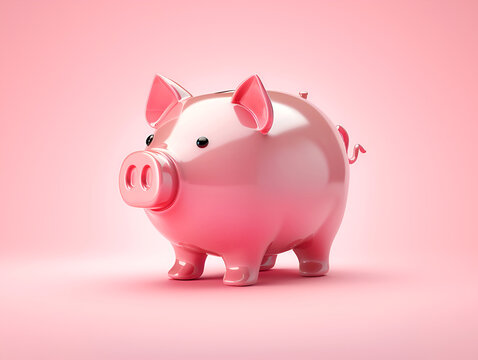 Shiny pink Piggy bank isolated on smooth pink background. Money investment, creative business concept. Realistic 3d piggy bank,copy space. Safe finance investment. Pink piggy bank on pink background