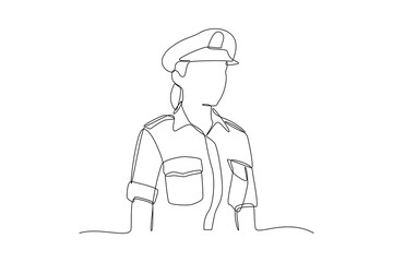 Single continuous line drawing of young soldier pose use military uniform. Professional work job occupation. Minimalism concept one line draw graphic design vector illustration