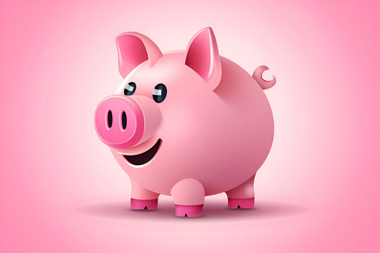 Cartoon pink Piggy bank isolated on pink background. Money investment, creative business concept. Symbol of stability, security of money storage. Safe finance investment. Pink piggy bank on pink