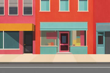 empty street pedestrian background, colorful retro vintage , funky city town,  minimal digital paint, wallpaper