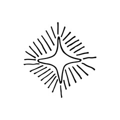 Star, glowing celestial body, rays.  Magic. Doodle. Vector illustration. Hand drawn. Outline.