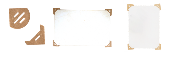 Old vintage paper photo and corners. Retro photo paper texture, mockup for retro photo. blank retro photo, PNG image isolated image.