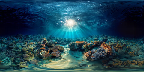 underwater scene with coral reef - obrazy, fototapety, plakaty