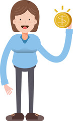 Woman Character Holding Dollar Coin
