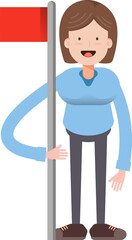 Woman Character Holding Flag Pole
