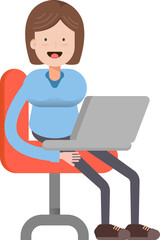 Woman Character Working on Laptop
