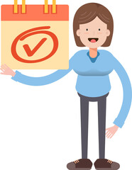 Woman Character and Check Mark Sign
