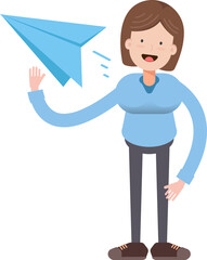 Woman Character Holding Paper Plane
