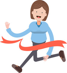 Woman Character Running at Finish Line
