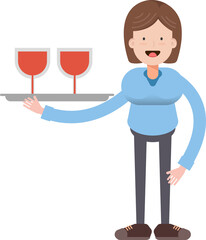 Woman Character Serving Wine Illustration
