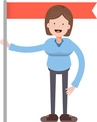 Woman Character Holding Flag Pole
