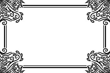 Beautiful frame flowers line art pattern of indonesian culture traditional tenun batik ethnic dayak ornament	