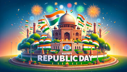 Illustration of republic day celebration in a cartoon style. - obrazy, fototapety, plakaty
