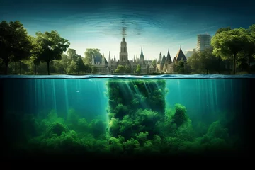 Foto op Canvas Impacts of global warming on wildlife and ecosystems. melting glaciers, dying coral reefs, floods © Iuliia