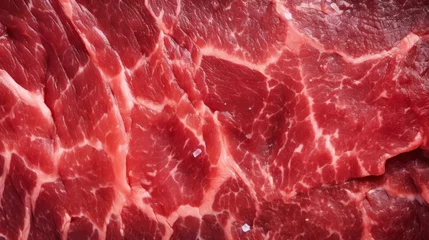 Fotobehang Close-up of fresh raw red beef meat steak structure. Food background. Generative AI © AngrySun