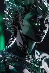 Sculpture of a girl's head made of green crystal