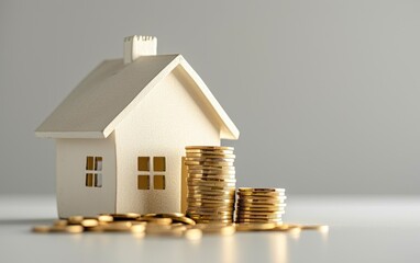 House and coins. Loan mortgage concept