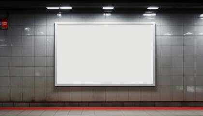 Billboard in the underground passage of a modern building stairs mockup.