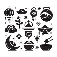 Delectable Silhouettes: Chinese Dumpling Stock Imagery Tailored for Culinary Creations - Chinese New Year Silhouette - Chinese Dumpling Vector Stock
