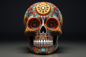 A skull adorned with a pattern of various colors