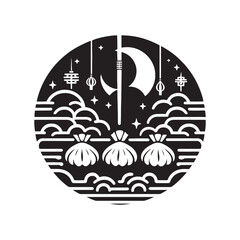 Epicurean Artistry Explored: Chinese Dumpling Silhouette Collection for Stock Connoisseurs - Chinese New Year Silhouette - Chinese Dumpling Vector Stock
