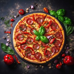 Traditional Italian Pepperoni Pizza with Vegetables