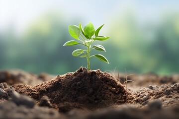 A small plant emerging from a mound of soil