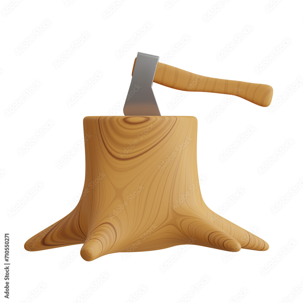 Aufkleber 3d stump model stump removal with an axe. 3d illustration, 3d element, 3d rendering. 3d visualizatio