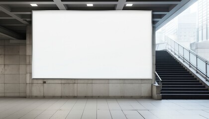 Billboard in the underground passage of a modern building stairs mockup.