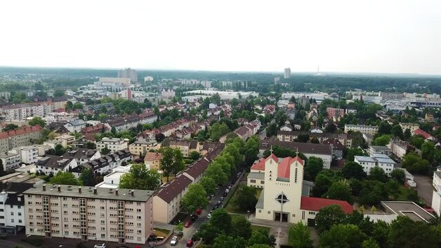 sunny day stuttgart city center traffic street aerial panorama 