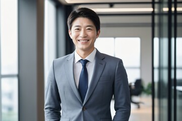 お洒落なオフィスで微笑むさわやかイケメンビジネスマン 50代～60代