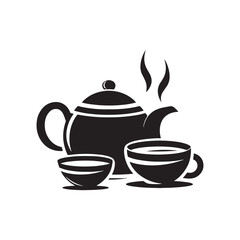Zen Aesthetics in Silhouette: Delicate Chinese Tea Pot Stock Imagery for Your Portfolio - Chinese New Year Silhouette - Chinese Tea Vector Stock
