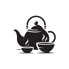 Tranquil Tea Moments: Elegant Chinese Tea Pot Silhouette Crafted for Stock Enthusiasts - Chinese New Year Silhouette - Chinese Tea Vector Stock
