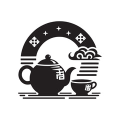 Aesthetic Elegance Unveiled: Graceful Chinese Tea Pot Silhouette Perfect for Stock Enthusiasts - Chinese New Year Silhouette - Chinese Tea Vector Stock
