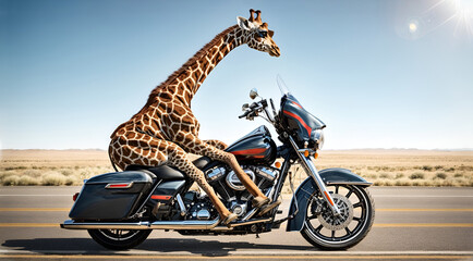 a giraffe riding a motorcycle