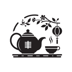 Cultural Resonance: Chinese Tea Pot Silhouette Stock Illustrating Time-Honored Traditions - Chinese New Year Silhouette - Chinese Tea Vector Stock
