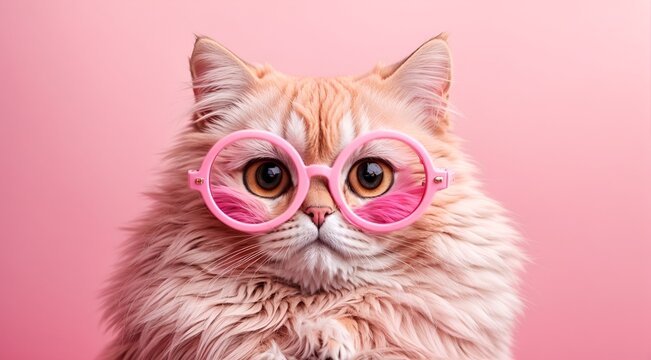 a cat with pink glasses