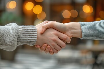 person shaking hands with business partner during a contract signing, womancore, happy expressionism, textural prints, candid