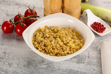 Boiled bulgur wheat in the bowl