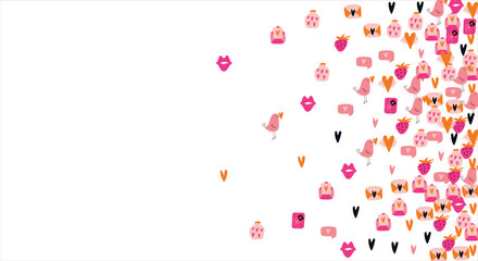 Bright frame background with Valentine's Day elements. Blank postcard, invitation to a holiday, wedding. Doodle. Vector illustration.