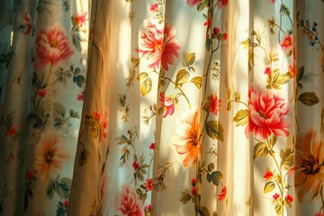 Sunny radiance illuminates the charming floral design on the curtain